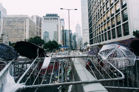 HONG KONG, OCT 14: Umbrella Revolution in Admiralty on 14 October 2014. Hong Kong people set up many facilities at the occupied zone.のeditorial素材