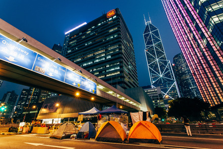 HONG KONG, OCT 14: Umbrella Revolution in Admiralty on 14 October 2014. Hong Kong people are fighting for a real universal suffrage for the next chief executive election.のeditorial素材