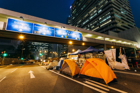 HONG KONG, OCT 14: Umbrella Revolution in Admiralty on 14 October 2014. Hong Kong people set up many facilities at the occupied zone.のeditorial素材