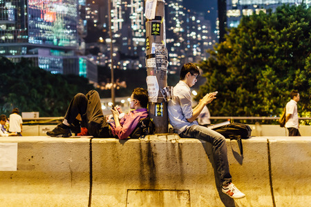HONG KONG, OCT 14: Umbrella Revolution in Admiralty on 14 October 2014. Hong Kong people are fighting for a real universal suffrage for the next chief executive election.のeditorial素材