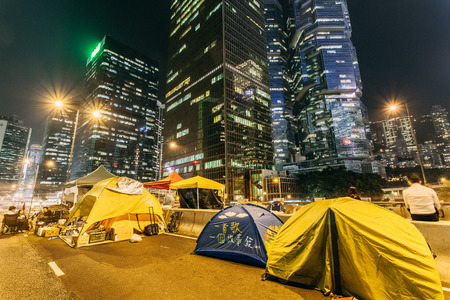 HONG KONG, OCT 14: Umbrella Revolution in Admiralty on 14 October 2014. Hong Kong people set up many facilities at the occupied zone.のeditorial素材