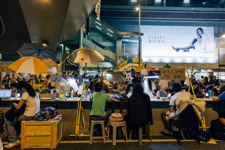 HONG KONG, OCT 14: Umbrella Revolution in Admiralty on 14 October 2014. Hong Kong people set up many facilities at the occupied zone.のeditorial素材