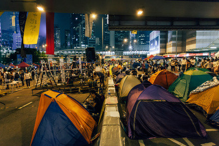 HONG KONG, OCT 14: Umbrella Revolution in Admiralty on 14 October 2014. Hong Kong people are fighting for a real universal suffrage for the next chief executive election.のeditorial素材