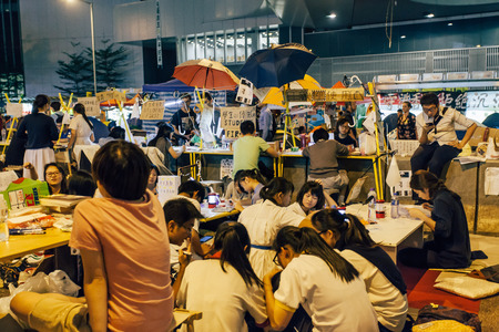 HONG KONG, OCT 14: Umbrella Revolution in Admiralty on 14 October 2014. Hong Kong people are fighting for a real universal suffrage for the next chief executive election.のeditorial素材