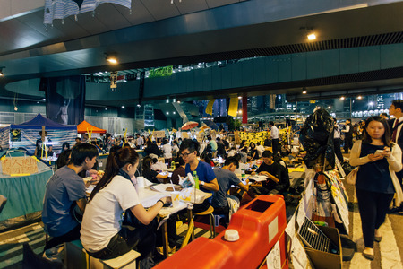 HONG KONG, OCT 14: Umbrella Revolution in Admiralty on 14 October 2014. Hong Kong people are fighting for a real universal suffrage for the next chief executive election.のeditorial素材
