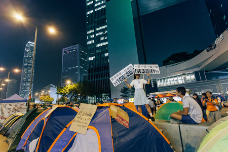 HONG KONG, OCT 14: Umbrella Revolution in Admiralty on 14 October 2014. Hong Kong people are fighting for a real universal suffrage for the next chief executive election.のeditorial素材
