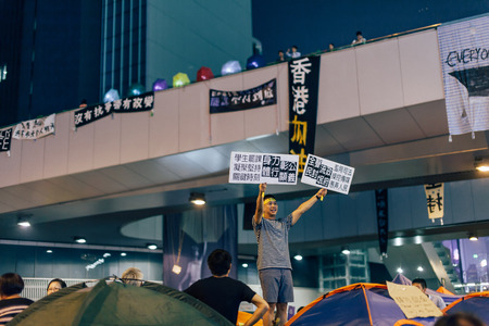 HONG KONG, OCT 14: Umbrella Revolution in Admiralty on 14 October 2014. Hong Kong people are fighting for a real universal suffrage for the next chief executive election.のeditorial素材