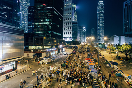 HONG KONG, OCT 14: Umbrella Revolution in Admiralty on 14 October 2014. Hong Kong people are fighting for a real universal suffrage for the next chief executive election.のeditorial素材
