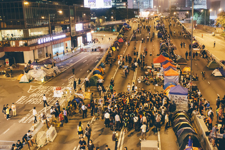 HONG KONG, OCT 14: Umbrella Revolution in Admiralty on 14 October 2014. Hong Kong people are fighting for a real universal suffrage for the next chief executive election.のeditorial素材
