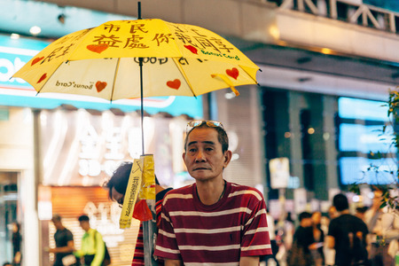 HONG KONG, OCT 23: Umbrella Revolution in Mongkok on 23 October 2014. Hong Kong people are fighting for a real universal suffrage for the next chief executive election.のeditorial素材