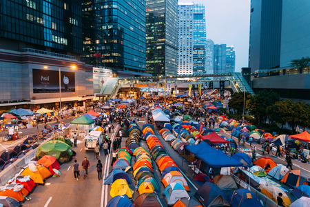 HONG KONG, OCT 24: Umbrella Revolution in Admiralty on 24 October 2014. Hong Kong people are fighting for a genuine universal suffrage for the next chief executive election.のeditorial素材
