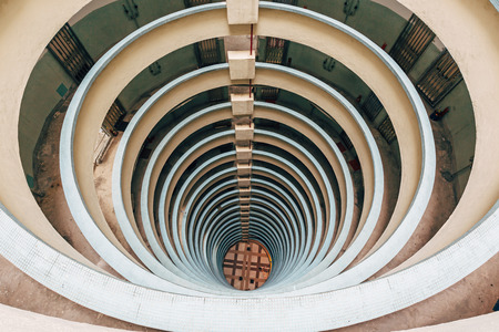 HONG KONG - MAY 18: The patio view of Lai Tak Estate on May 18, 2015 in Hong Kong. Lai Tak Estate is one of the oldest public housing with special patio design, like a tunnel.のeditorial素材
