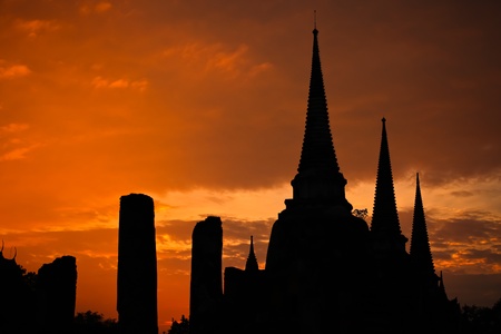 silhouette of thai pagoda in thailandの写真素材