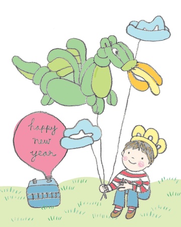 Happy new year balloon illustrationのイラスト素材