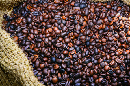 Coffee beans in hemp sack