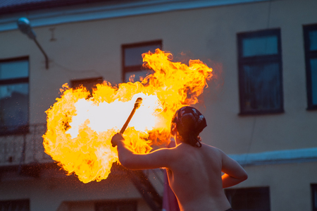 Fire performance in the open airの写真素材