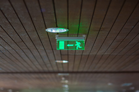 Quick exit from the building, exit sign.