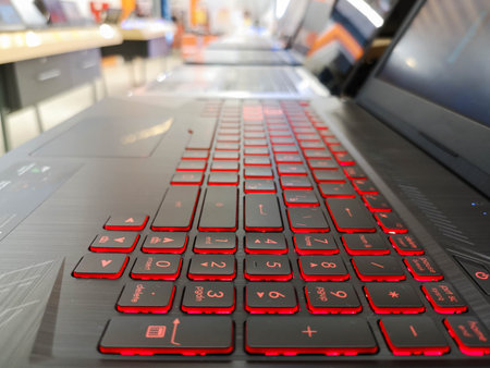 Red led light keyboard,paning. Laptop with red backlight, Choosing a laptop, gaming laptops, podshet...