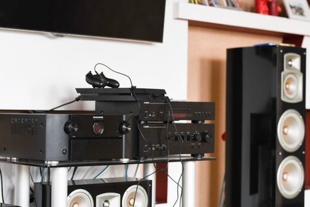 Hi-Fi at home. enjoys music from stereo hi-fi.