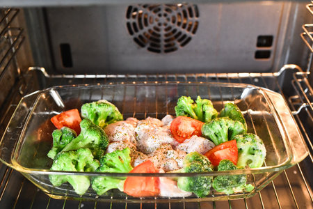 turkey legs with vegetables. before baking in the oven. Fried chicken legs with white rice and...