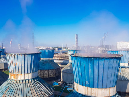 Chemical plant. Large chemical plant. Bird's-eye. Equipment for a petrochemical plant. Plant for the...