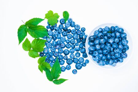Blueberry. view from above. place for an inscription. healthy berriesの写真素材