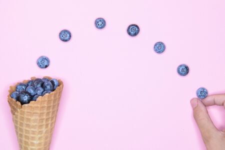 blueberry ice cream. Studio shot. berry levitation. place for an inscription. view from aboveの写真素材