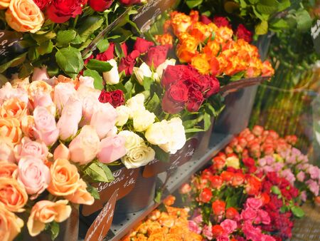 bouquets of flowers in a flower counter. flowers beloved womanの写真素材