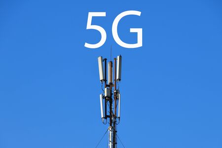 5g connection.Mobile tower. Mobile connection. High speed internet concept. technology concept of the future mobile network. Internet of things.の写真素材