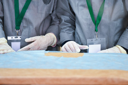 Human Cancer Testing. Training for testing cancer in humans. Training for palpation of a tumor in...