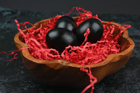 Halloween eggs. Black easter concept. Black eggs. Easter for black peopleの写真素材