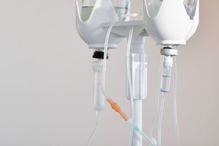 installation of a dropper to the patient. We learn to install a dropper to the patient. dropper with saline. Teaching medicine. Rescue operation. in a nurse lessonの写真素材