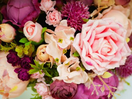 Bouquet of roses close-up. A bouquet of beautiful wedding flowers, pink rosesの写真素材