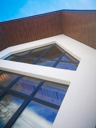 close-up of a house with street windowsの写真素材