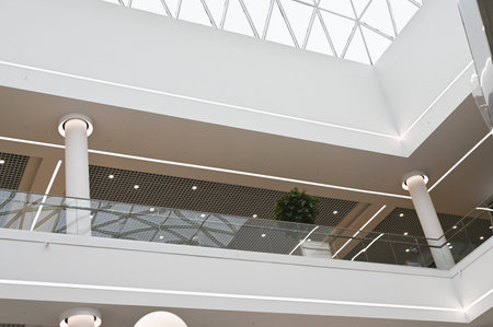 Transparent ceiling. Glass ceiling of the room close-up. Glass over your head. sky panorama.