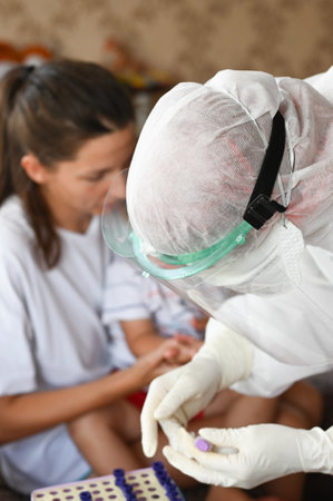 doctor coming home in a protective suit. High quality photoの写真素材