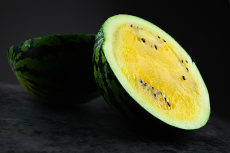 yellow watermelon cut in half. High quality photoの写真素材