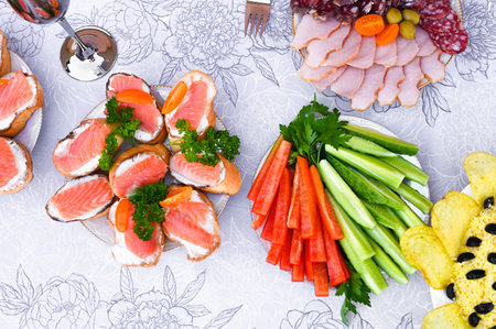 snacks in the form of vegetables, meat and fish. High quality photo