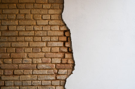 cracked brick wall and putty. High quality photo