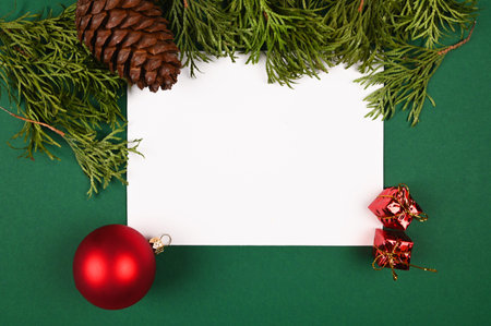 Top view of a white piece of paper with a New Year theme. High quality photo