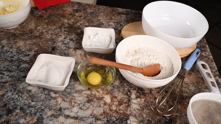 Ingredients for baking on the table, top view. High quality photo