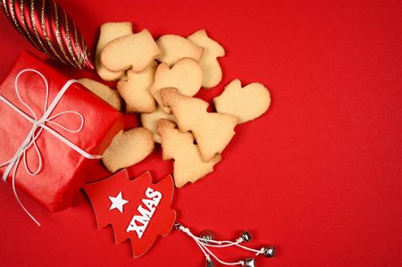 Christmas baking cookies on a dark wooden background. High quality photoの写真素材