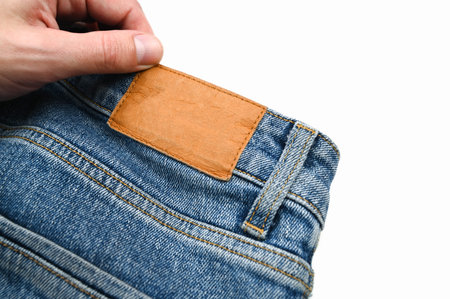 Back label on jeans, close up. High quality photoの写真素材