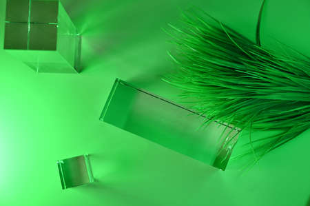 Green mockup with grass and glass. High quality photoの写真素材