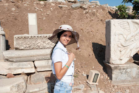 Portrait of a young female tourist.の写真素材