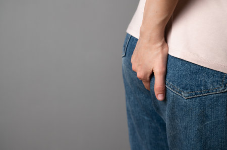 The woman has stomach upset.の写真素材