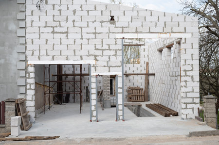 Construction of a garage from foam blocks. for cars and trucksの写真素材