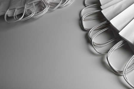 flat lay of shopping white paper bags. High quality photoの写真素材