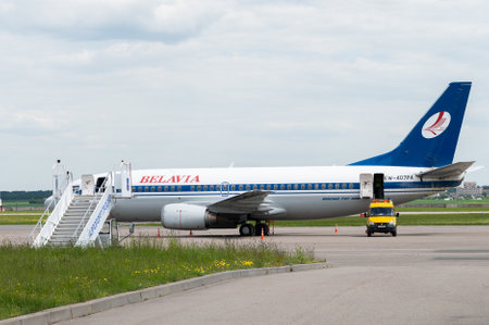 Minsk, Belarus - June 5, 2021: Belavia planeのeditorial素材
