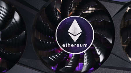 Ethereum cryptocurrency coin with graphsの写真素材